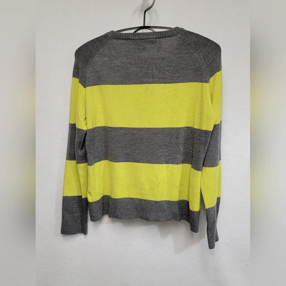 French Connection Womens Size Large Lime Green And Gray Colorblock Sweater - Picture 6 of 9